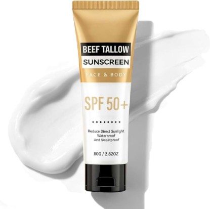 Picture of Beef Tallow Sunscreen SPF 50, Daily Facial Sunscreen with Zinc Oxide | Natural Grass-Fed Beef Tallow, Organic Sunscreen Body, Moisturizing Sunblock for Sensitive Skin Summer Outdoor Travel 2.82OZ
