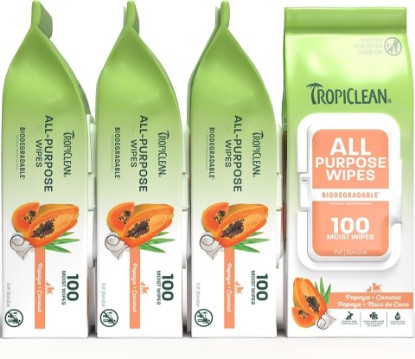 Picture of TropiClean All Purpose Dog Cleaning Wipes, Papaya Scent, 100ct, 4 Pack