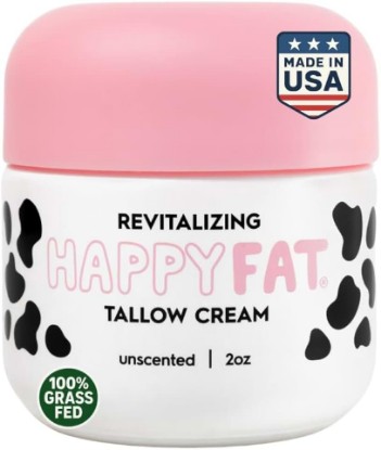 Picture of HappyFat Whipped Beef Tallow Moisturizer - USA Made - With Raw Manuka Honey, Organic Jojoba Oil, Marigold Flower, Vitamin E - 100% Grass Fed & Finished - For Sensitive Skin - Unscented 2oz