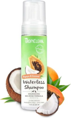 Picture of TropiClean No Rinse Waterless Dog Shampoo, Papaya & Coconut Scent, 7.4oz | dog shampoo