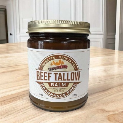 Picture of Grass Fed Beef Tallow Balm Grown and Made in USA - Organic Grass Fed and Finished Tallow - Moisturizing Skin Care Fragrance Free 8 oz