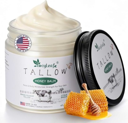 Picture of Beef Tallow for Skin, Organic Grass-Fed Beef Tallow Balm with Raw Honey, Natural Tallow Skin Care Cream Body Butter, Nourish and Soothe Dry Skin, Light Scent, Made in USA（4 Oz）