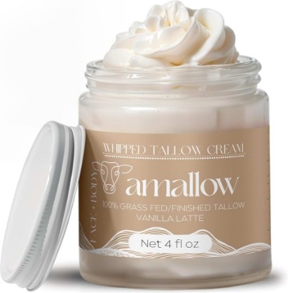 Picture of Amallow 100% Grass Fed Beef Tallow for Skin Care - Face + Body - Whipped Moisturizer - Natural Lotion, 4 FL. oz. (Vanilla Latte)
