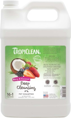Picture of TropiClean Deodorizing Dog Shampoo for Smelly Pets, Professional Dog Shampoo, Long Lasting Odor Control, Puppy Safe, USA Made, Berry Scent, 1 Gal
