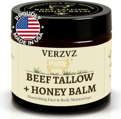 Picture of Beef Tallow for Skin and Face – Tallow and Honey Balm Moisturizer, 100% Grass-Fed Beef Tallow with Raw Organic Honey, Beeswax, Olive Oil & Vitamin E – Deep Hydration – Proudly Made in USA – 2oz