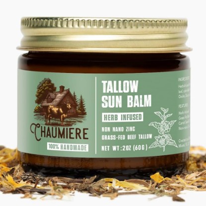 Picture of Natural Tallow Sunscreen SPF 50 – Herb-Infused Balm with Non-Nano Zinc, Carrot Seed Oil & Grass-Fed Tallow – Face Moisturizer, Eye-Safe, Reef Safe, Organic Ingredients, Made in USA – 2.5oz