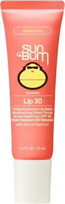 Picture of Sun Bum SPF 30 Coconut Sunscreen Lip Balm, Sunset Cove Tinted - 0.5 oz | Broad Spectrum Moisturizing with Aloe and Vitamin E, Vegan, Hawaii 104 Act Compliant (Made without Octinoxate & Oxybenzone)