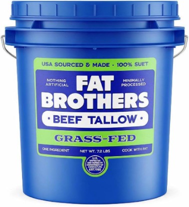 Picture of Grass Fed and Finished Beef Tallow 7.2 lb (1 Gallon) - Fat Brothers 100% Suet, USA Sourced & Rendered, No Hormones/Antibiotics, High Smoke Point Cooking Fat for Cooking, Frying, Baking, Skincare
