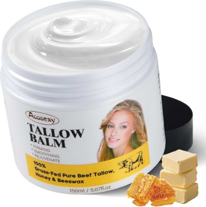 Picture of New Beef Tallow for Face,Handmade Whipped Tallow Balm with Shea Butter,Grass Fed Beef Tallow for Skin,Organic Beef Tallow Face Moisturizer,Tallow and Honey Balm for Dry & Sensitive Skin 5.07 Oz