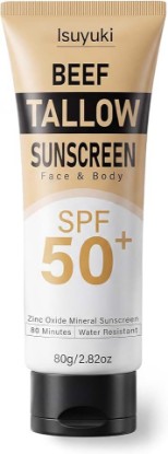 Picture of Mineral Sunscreen with Non-Toxic Zinc Oxide SPF 50, Organic Natural Beef Tallow Sunblock with Honey Beeswax, Non Greasy Formula for Face, Body and Skin - Women and Men (70g)