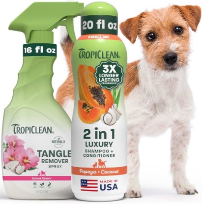 Picture of TropiClean Dog Shampoo and Conditioner & Dog Detangler Spray, Set of 2