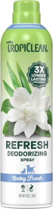 Picture of TropiClean Dog Perfume, Baby Fresh Scented Dog Deodorizing Spray, 3X Long-Lasting Scent, After Bath Cologne & Detangling Spray with Vitamin E, 10oz.