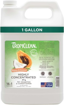 Picture of TropiClean 2-in-1 Dog Shampoo and Conditioner, Professional Dog Shampoo, Moisturizing Detangler, Puppy Safe, Made in USA, Papaya Scent, 1 Gallon