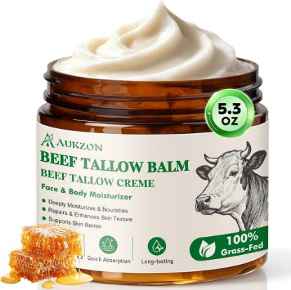 Picture of Beef Tallow for Skin - 100% Grass-Fed Beef Tallow for Face & Body, Unscented Tallow and Honey Balm, Quickly Absorbs, Deeply Moisturizes & Nourishes, 5.3oz Enough to Share with Family Members