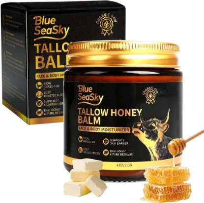 Picture of Organic Whipped Beef Tallow for Skin,Redness,Eczema Rosacea Support 4/OZ | 100% Gress Fed Tallow and Raw Honey Balm,Face Moisturizer for Dry Sensitive Skin,Non-Comedogenic