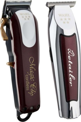Picture of Wahl Professional 5 Star Magic Clip & Cordless Detailer Li Trimmer Bundle | Stagger Tooth Fade Blade & T-Wide Detail Blade for Hair & Beard, 100+ Min Runtime Each, Charging Stand, Guides & Oil