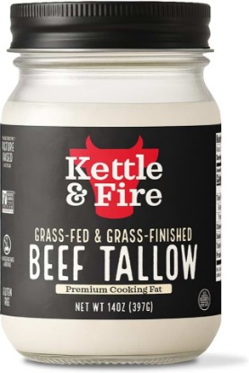 Picture of Kettle & Fire 100% Grass-Fed Beef Tallow for Cooking, 14 oz Glass Jar | 100% Grass-Fed & Pasture-Raised Beef Tallow For High-Heat Cooking, Seed Oil Free, Non-GMO Verified, Whole30, Keto & Paleo
