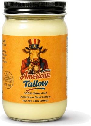 Picture of American Tallow, 100% Grass-Fed, Pasture-Raised, Non-GMO Beef Tallow, Premium Cooking Oil & Seed Oil Alternative, Healthy Traditional Fat,14 oz Glass Jar, Made in USA