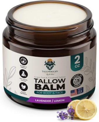 Picture of Grass-Fed Beef Tallow Balm for Face & Body - Lavender & Lemon - 2oz | Beef Tallow, Nourishing Moisturizer, Shea Butter Jojoba Oil Honey Beeswax, Hydration for Dry Skin, All Natural, No Fillers