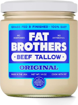 Picture of Fat Brothers Original Grass-Fed Beef Tallow, USA Made and Sourced, 100% Suet, 14oz Wide-Mouth Jar, No Added Hormones or Antibiotics, For Cooking, Frying, Baking, Skincare, & More
