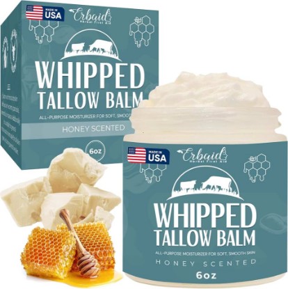 Picture of Beef Tallow Balm – Natural Grass Fed Whipped Tallow and Honey All Purpose Balm – Moisturizing Face and Body Lotion for Eczema, Cracked, Dry, Itchy, Irritated Skin – Skin Repair Skincare Made in USA