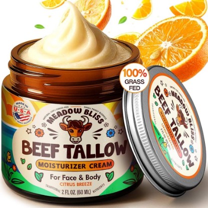 Picture of Beef Tallow for Skin - Moisturizer Cream - 100% Grass Fed - Whipped Beef Tallow - Organic Jojoba Oil - Organic Shea Butter - Supports Eczema, Rosacea+ - Made in USA - Citrus Breeze - 2 oz