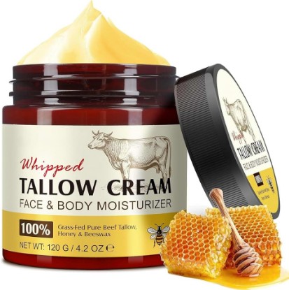 Picture of Beef Tallow for Face, Organic Beef Tallow for Skin, 100% Grass Fed Beef Tallow Moisturizer for Skin Care, Tallow and Honey Balm for Sensitive Skin, Tallow Face Moisturizer, Deeply Nourishing for Body