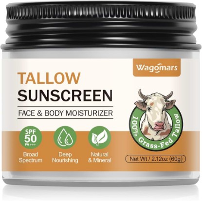 Picture of Beef Tallow Sunscreen SPF 50 - Mineral Sunscreen with Zinc Oxide - Non-Toxic Natural Sunblock for Face & Body - Water Resistant, Reef Safe, Moisturizing for Dry and Sensitive Skin