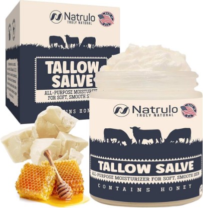 Picture of Beef Tallow Salve – All Natural Grass Fed Beef Tallow & Honey All Purpose Balm – Moisturizing Body Salve Great for Eczema, Cracked, Dry, Itchy, Irritated Skin – Skin Repair Skincare Made in USA