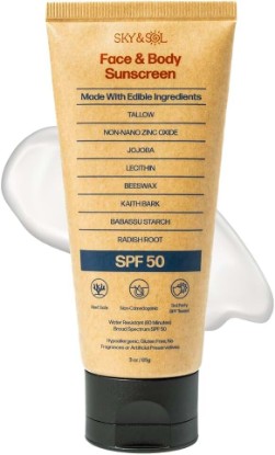 Picture of Sky and Sol Mineral Sunscreen SPF 50 | With Grass-Fed Tallow & Zinc Oxide, Non-Greasy Formula for Face & Body, Made Without Reef-Harming UV Filters, 3 oz (85 g)