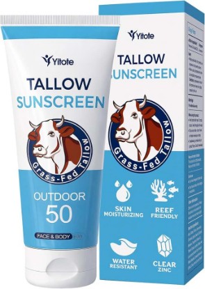 Picture of Yitote Organic Tallow Sunscreen SPF 50 - Natural Mineral Sunscreen with Grass-Fed Beef Tallow & Non-Nano Zinc Oxide, Broad Spectrum UVA/UVB Protection, Water Resistant for Face & Body, Travel Size.
