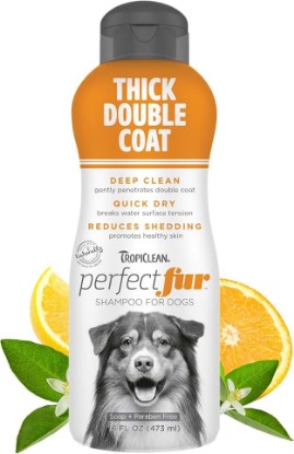 Picture of TropiClean Perfect Fur Detangling & Deshedding Shampoo, 16oz | For Breeds with Thick Double Coats | Natural Moisturizing Formula | Puppy Safe