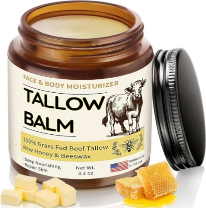 Picture of Veakoo Beef Tallow for Skin, Organic Whipped Tallow and Honey Balm, Grass Fed Beef Tallow Face Moisturizer, Natural Tallow Skin Care Cream Body Butter, Nourish and Soothe Dry Skin