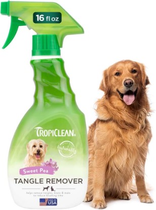 Picture of TropiClean Dog Detangler Spray Dematting, Leave-in Conditioner, 16oz. | Dematting Spray | Sweet Refreshing Scent | For Doodles & All Coat Types | Made in USA