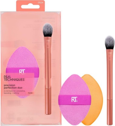 Picture of Real Techniques Precision Perfection Duo, Kitten Paw Concealer Brush | Easy touch-ups with makeup brushes & tools with makeup puff, dual-sided makeup sponge, travel-friendly and cruelty-free