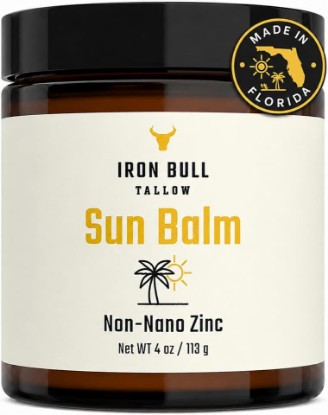 Picture of Sun Balm, 20% Non-Nano Zinc Oxide Sun Balm with Beef Tallow, Organic Beeswax, Sweet Almond & Vanilla Beach Scent, Non-White Cast, Crafted in the USA, 4 oz