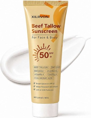 Picture of Beef Tallow Mineral Sunscreen SPF 50 with Non-Nano Zinc Oxide & Centella | UVA & UVB Protection, No White Cast, Water Resistant 80 Minutes, Reef-Friendly Face & Body Sunscreen for Sensitive Skin