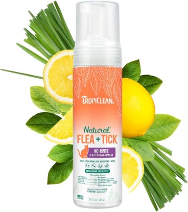 Picture of TropiClean Flea and Tick Waterless Shampoo Treatment for Cats, Powerful & Natural Defense, Flea and Tick Prevention for Cats, Made in USA, 7.4oz
