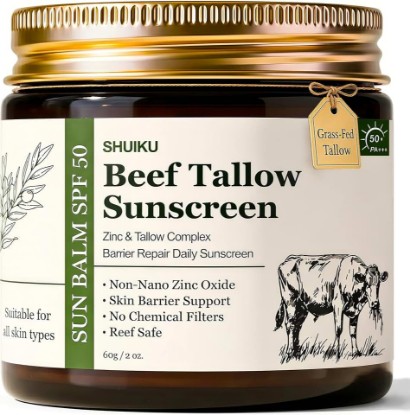 Picture of Beef Tallow Sunscreen SPF 50 for Face & Body, Organic Mineral Sunscreen with Non-Nano Zinc Oxide, Water Resistant Moisturizing Sunblock, Instant Sun Protection
