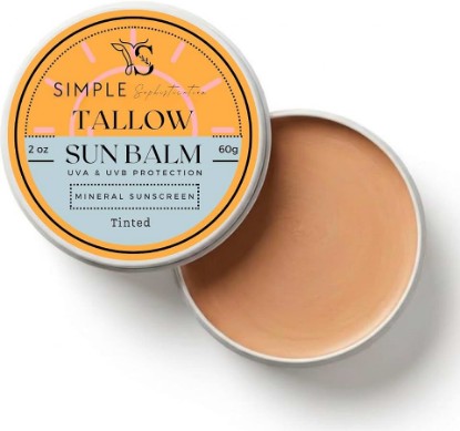 Picture of Tallow Sun Balm- with grassfed beef tallow, castor oil, zinc oxide | Mineral Sunscreen | Natural, Organic | Reef Safe, Ocean Friendly | Spf 30 - suitable for sensitive skin (2 oz) (Medium)