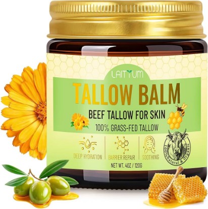 Picture of Beef Tallow for Skin -4oz Organic Tallow and Honey Balm for Face Moisturizer,100% Grass Fed Beef Tallow Cream,Natural Whipped Tallow Balm Deeply Nourishment for Body Dry,Cracked,Sensitive Skin