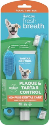 Picture of TropiClean Fresh Breath Dog Tooth Brushing Kit, Peanut Butter Flavor | dog toothpaste
