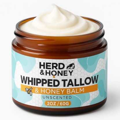 Picture of Whipped Tallow and Honey Balm - Family Skincare Loved by Kids & Adults, Unscented Beef Tallow for Skin, 100% Grass Fed Tallow with Honey, Fast Absorbing Non-greasy, Tallow Face Moisturizer, 2oz