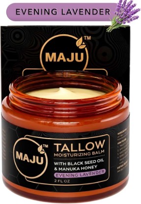 Picture of MAJU Tallow Honey Balm, Evening Lavender (2 oz), Grass Fed Beef Tallow for Skin with Organic Black Seed Oil, Manuka Honey and Organic Beeswax, Skin and Face Moisturizer for Deep Hydration
