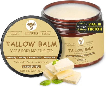 Picture of Beef Tallow for Face (5.29 Oz) | 100% Grass-Fed Beef Tallow Balm for Dry & Sensitive Skin - Organic Beef Tallow for Skin - Tallow Face Moisturizer - Deep Hydration & Soothing Relief (Unscented)