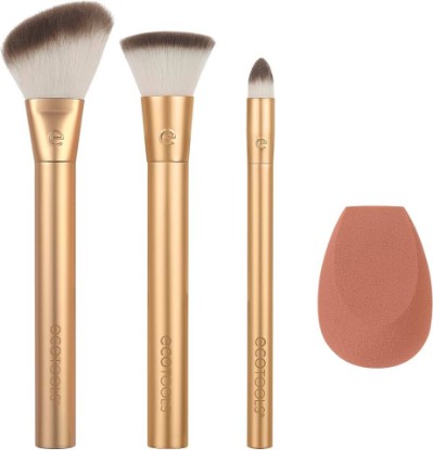 Picture of EcoTools Precious Metals Face Blend & Sculpt Makeup Brush Set, 4-Piece | Flawless blending with face makeup brushes set with sponge, foundation brush, concealer brush and powder brush