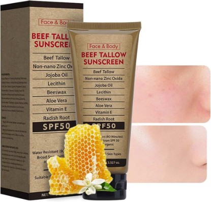 Picture of Beef Tallow Sunscreen for Face & Body: SPF 50 Zinc Oxide Sunblock | Non-Greasy Clean Formula, Sun Balm for Summer Outdoor Travel , 3.527 FI OZProtector Solar Para la Cara