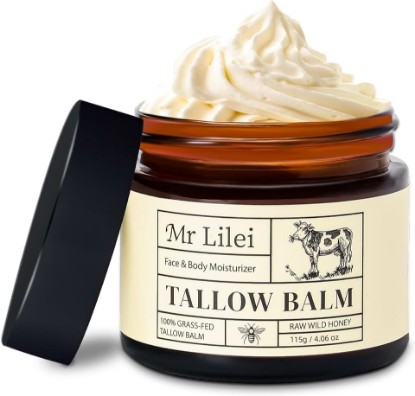 Picture of Organic Grass-Fed Beef Tallow Balm with Raw Honey - Face & Body Moisturizer - Natural Whipped Skin Care Cream for Dry Skin- Hydrating Body Lotion for Nourishment (Unscented, 115g/4.06oz)