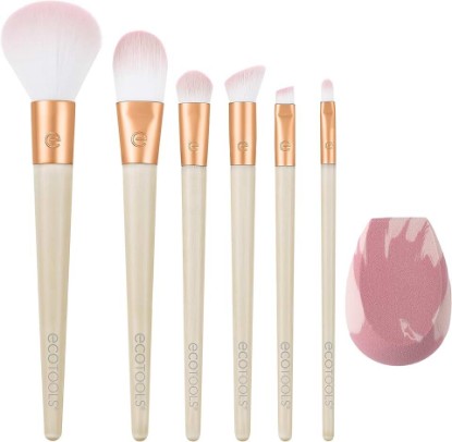 Picture of EcoTools Limited Edition Wrapped In Glow Makeup Brush & Sponge Kit, Makeup Blender & Face Brushes, Seamless Application and Buildable Coverage, Eco-Friendly Makeup Tools, 7 Piece Holiday Gift Set