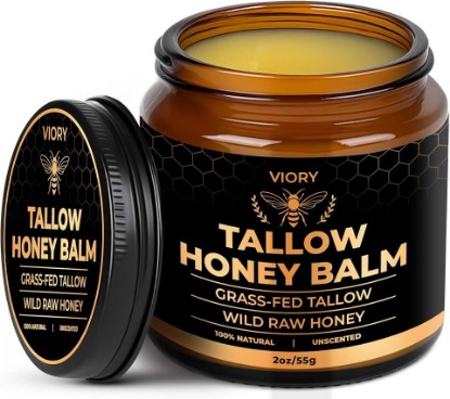 Picture of VIORY Tallow and Honey Balm for Face, Beef Tallow for Skin, Moisturizer | With 100% Organic Grass-Fed Beef Tallow & Raw Wild Honey, Natural Formula For Dry & Sensitive Skin (Unscented)
